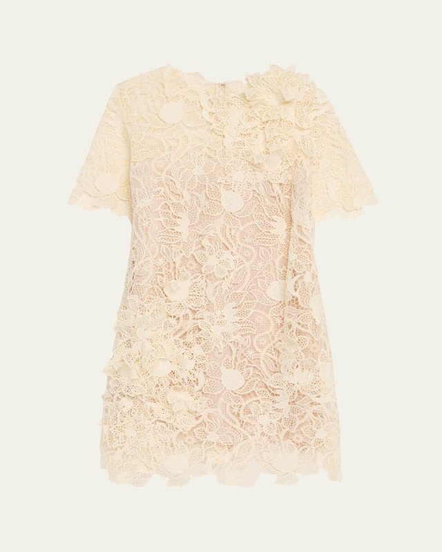 Botanical Guipure Short-Sleeve Mini Dress
